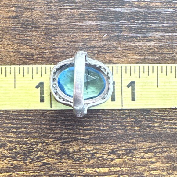 VTG Sterling Silver 925 Blue Cubic Zirconia Rope Border Statement Ring Size 6 - Picture 10 of 12